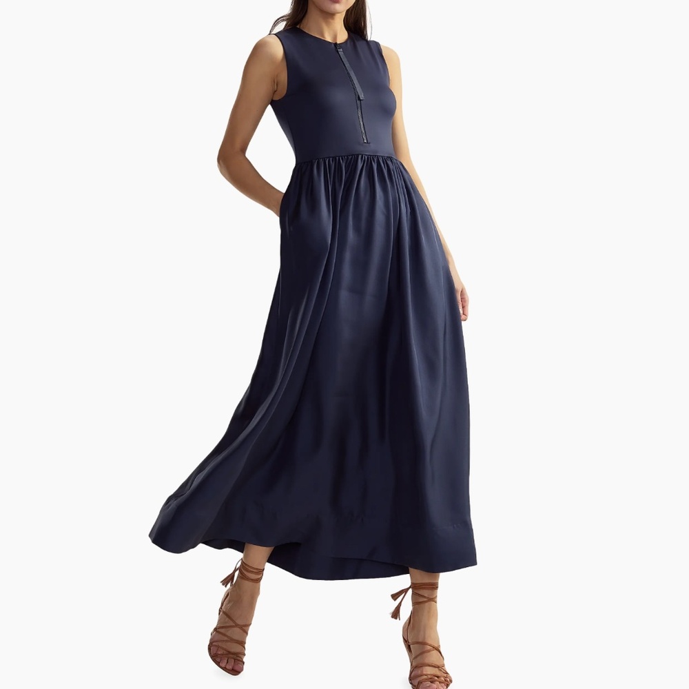 Cynthia Rowley Melbourne Stretch Silk Zip-Front Maxi Dress